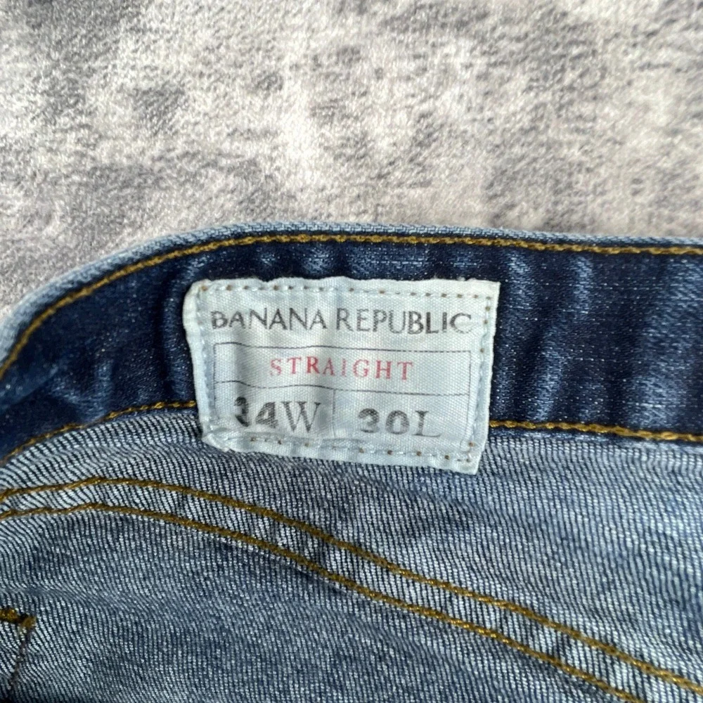 Banana Republic Mens 34x30 Straight‎ Jeans Blue Medium Wash Whiskered Denim